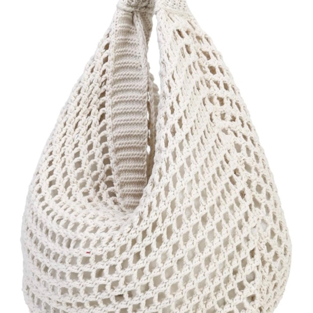 NWOT Cream Crochet Knit Hobo Bag - Casual Shoulder Tote Boho Beach Country